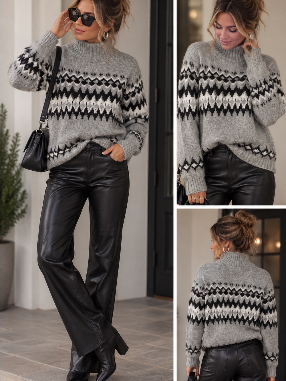 Free Assembly Fair Isle Fuzzy Sweater Women’s Small Gray Mock Neck NWOT